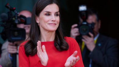 Queen Letizia of Spain appeared in red leather pants. Her Majesty attended a conference on gender-based violence held in Madrid.