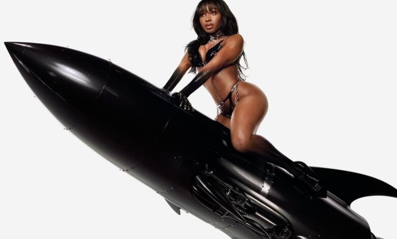 The famous singer sat on a rocket wearing only her shorts! The image is prohibited for the faint of heart
