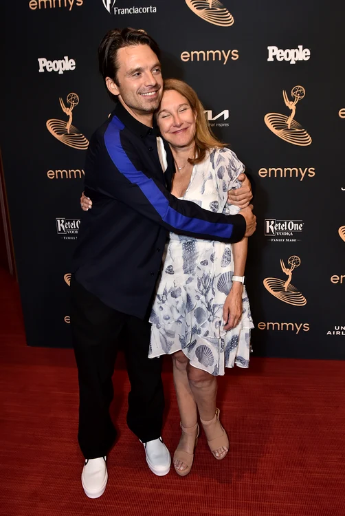 Sebastian Stan walks the red carpet with his mother Georgette Orlowski.