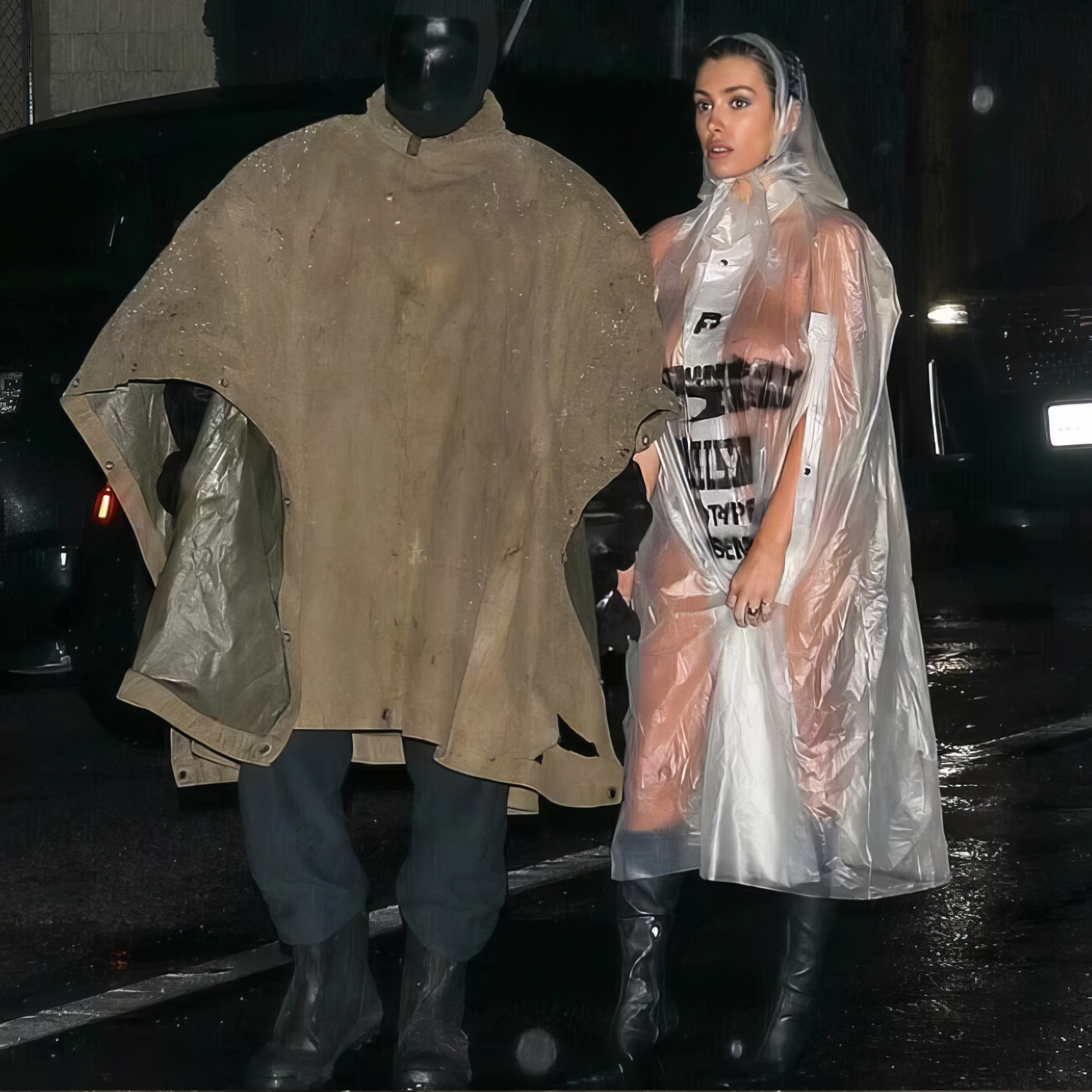 Kanye West and Bianca Sensori at night