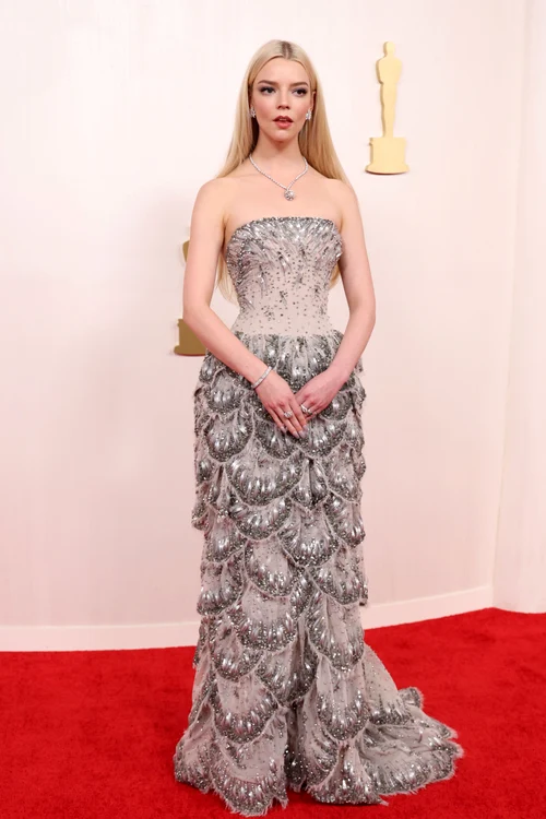 Anya Taylor Joy in a silver dress at the 2024 Oscars